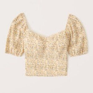 Abercrombie & Fitch Puff Sleeve Sweetheart Top - Yellow Pattern (NWT)